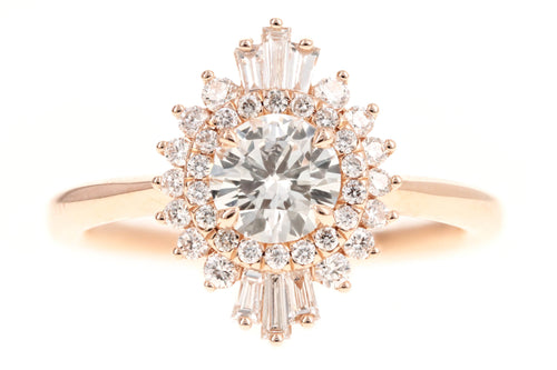 14K Rose Gold 0.63 Carat Round Brilliant Diamond Fan Ballerina Engagement Ring - Queen May