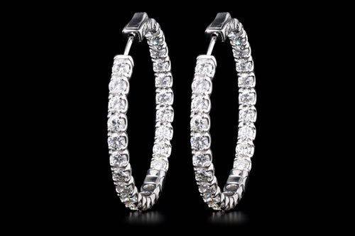 14K White Gold 7.0 Carat Total Weight Round Brilliant Cut Diamond Inside-Out Hoop Earrings - Queen May