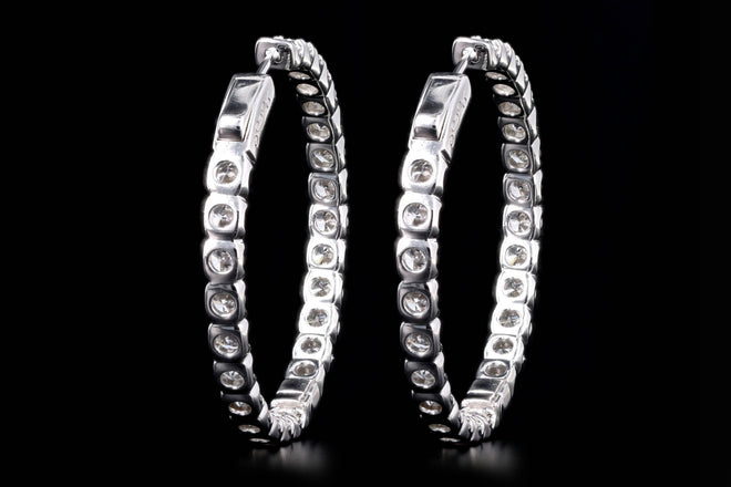 14K White Gold 7.0 Carat Total Weight Round Brilliant Cut Diamond Inside-Out Hoop Earrings - Queen May