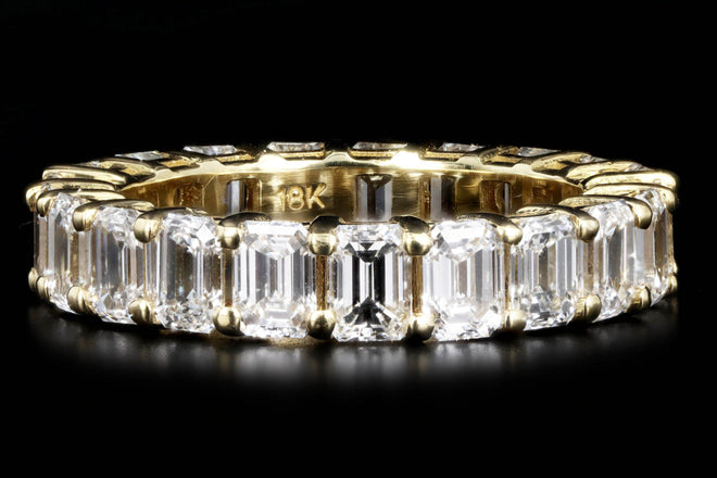 18K Yellow Gold 4.2 Carat Total Weight Emerald Cut Diamond Eternity Band - Queen May