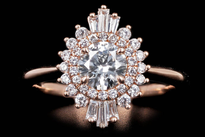 14K Rose Gold 0.63 Carat Round Brilliant Diamond Fan Ballerina Engagement Ring - Queen May