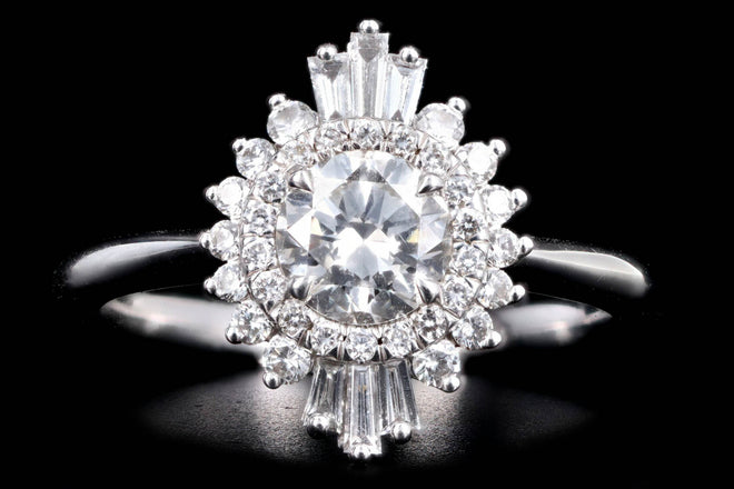 14K White Gold 0.66 Carat Round Brilliant Diamond Fan Ballerina Engagement Ring - Queen May