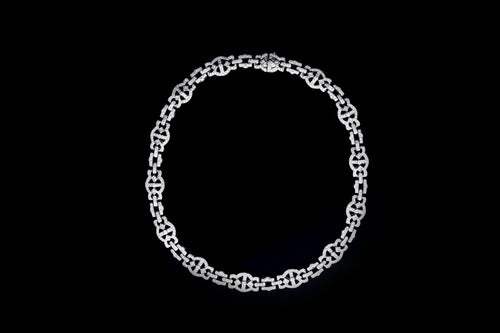 18K White Gold 10 Carat Total Weight Diamond Princess Link Choker Necklace - Queen May