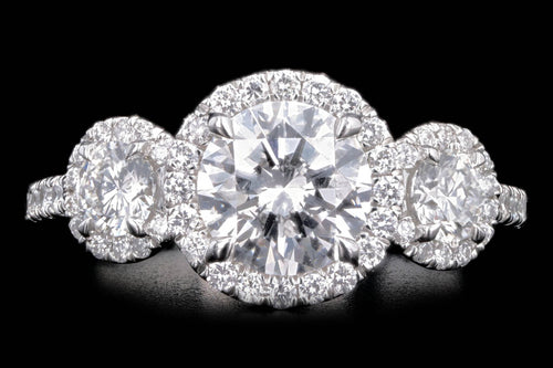 Platinum 1.20 Carat Round Brilliant Diamond Three Stone Halo Engagement Ring GIA Certified - Queen May