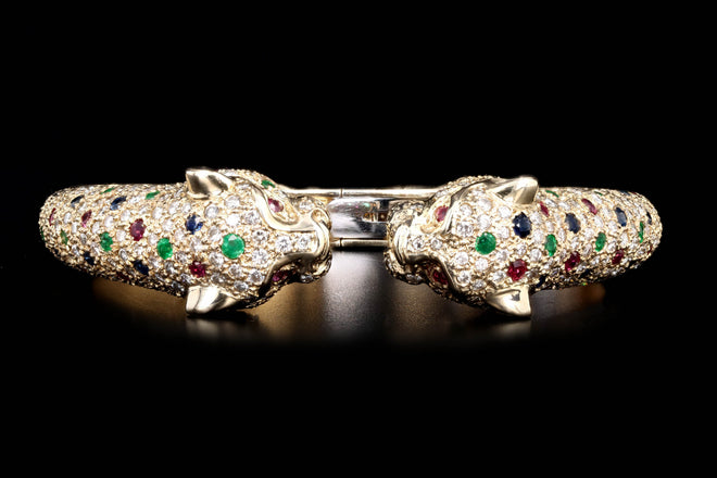 14K Yellow Gold Diamond & Gemstone Panther Bracelet - Queen May