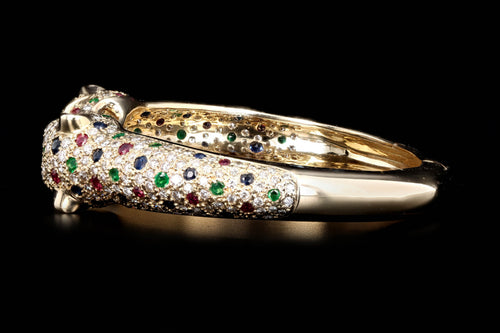 14K Yellow Gold Diamond & Gemstone Panther Bracelet - Queen May