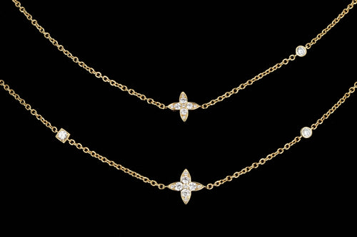 18K Yellow Gold 2.75 Carat Total Weight Diamond Flower Station Long Necklace - Queen May