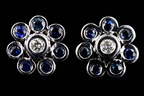 14K White Gold Diamond & Natural Sapphire Flower Cluster Stud Earrings - Queen May