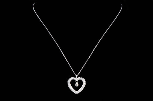 14K White Gold .15 Carat Pear Cut Diamond Heart Pendant Necklace - Queen May