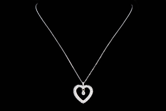 14K White Gold .15 Carat Pear Cut Diamond Heart Pendant Necklace - Queen May