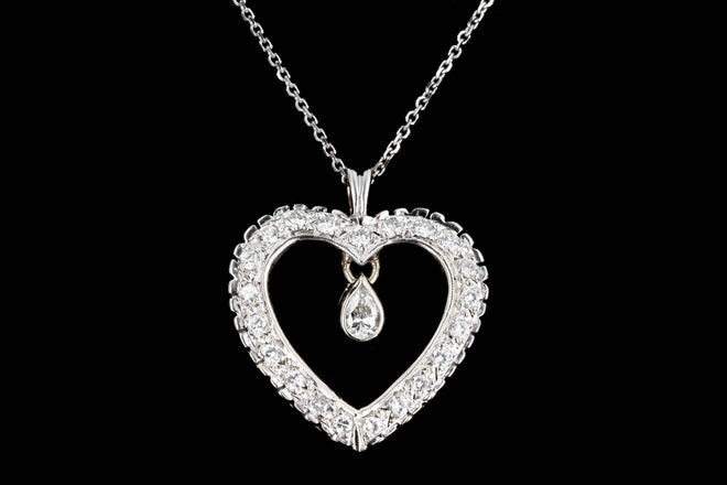 14K White Gold .15 Carat Pear Cut Diamond Heart Pendant Necklace - Queen May