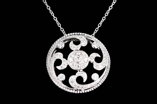 Gabriel & Co. 14K White Gold 0.35 Carat Total Weight Diamond Swirl Cluster Circle Pendant Necklace - Queen May