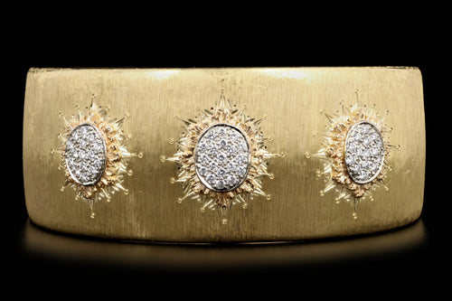 18K Yellow Gold 0.50 Carat Total Weight Diamond Pave Florentine Finish Cuff Bracelet - Queen May