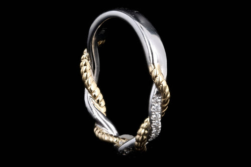 14K Gold Twisted Rope Diamond Stackable Wedding Band - Queen May