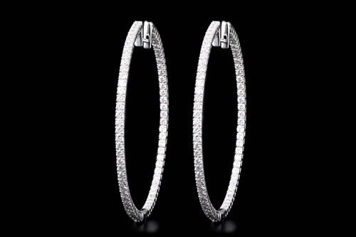 18K White Gold 2.2 Carat Total Weight Round Brilliant Diamond Inside-Out Hoop Earrings - Queen May