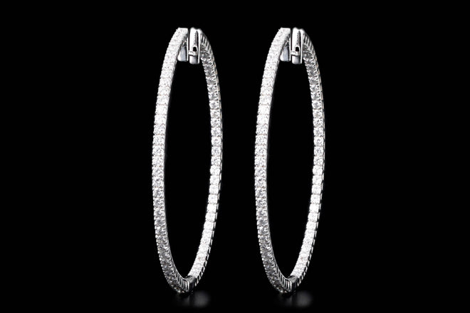 18K White Gold 2.2 Carat Total Weight Round Brilliant Diamond Inside-Out Hoop Earrings - Queen May