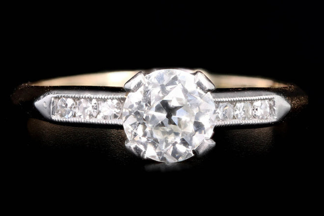 Art Deco 14K Yellow Gold .70 Carat Old European Cut Diamond Engagement Ring - Queen May