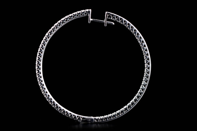 18K White Gold 2.2 Carat Total Weight Round Brilliant Diamond Inside-Out Hoop Earrings - Queen May