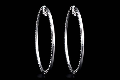 18K White Gold 2.2 Carat Total Weight Round Brilliant Diamond Inside-Out Hoop Earrings - Queen May