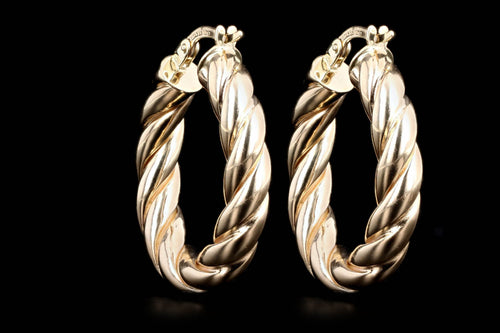 14K Yellow Gold Thick Braided Oval Hoop Earrings - Queen May