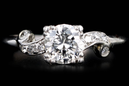 Art Deco Platinum .75 Carat Round Brilliant Cut Diamond Engagement Ring - Queen May
