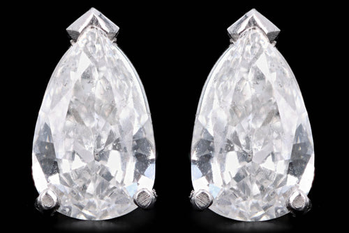 14K White Gold 2.89 Carat Total Weight Pear Cut Diamond Stud Earrings GIA Certified - Queen May