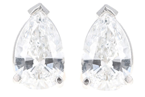 14K White Gold 2.89 Carat Total Weight Pear Cut Diamond Stud Earrings GIA Certified - Queen May