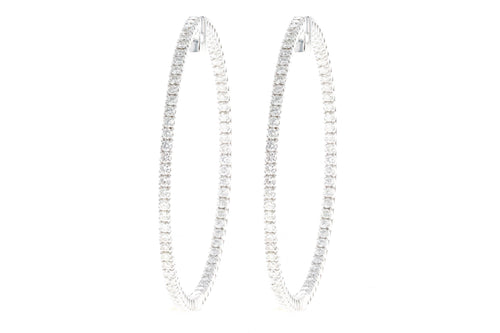 18K White Gold 2.2 Carat Total Weight Round Brilliant Diamond Inside-Out Hoop Earrings - Queen May