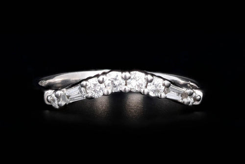 14K White Gold 0.10 Carat Total Weight Diamond Baguette & Round Contour Wedding Band - Queen May