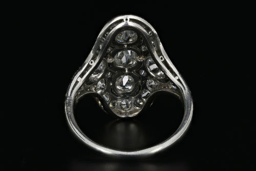 Art Deco Platinum 1.6 Carat Old European Cut Diamond Weight Total Shield Ring - Queen May
