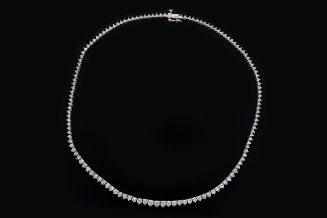 Vintage 14K White Gold 8 Carat Total Weight Diamond Tennis Necklace - Queen May