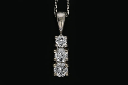 14K White Gold .25 Carat 3 Stone Diamond Pendant Necklace - Queen May