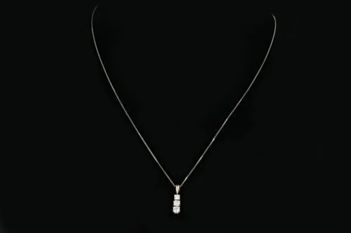 14K White Gold .25 Carat 3 Stone Diamond Pendant Necklace - Queen May