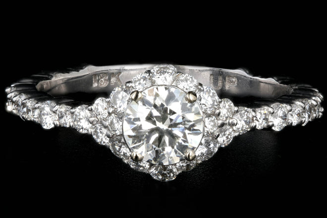 18K White Gold .52 Carat Halo Diamond Engagement Ring GIA Certified - Queen May