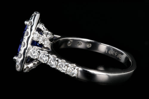 Modern 14K White Gold 1.72 Carat Trillion Cut Tanzanite Diamond Halo Ring - Queen May