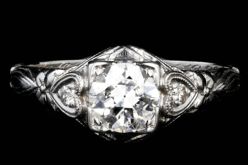 Art Deco 18k white gold .75CT Old European Cut Diamond Ring - Queen May