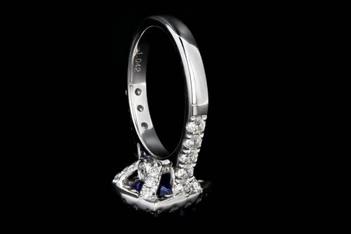 Modern 14K White Gold 1.72 Carat Trillion Cut Tanzanite Diamond Halo Ring - Queen May