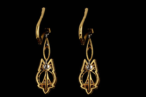 Edwardian French 18K Yellow Gold & Platinum Diamond and Sapphire Earrings - Queen May