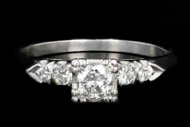 Mid Century Platinum .26 Carat Transition Cut Diamond Engagement Ring - Queen May