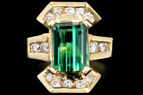 Vintage 14K Yellow Gold 1.6 CTR Green Tourmaline and Diamond Ring - Queen May