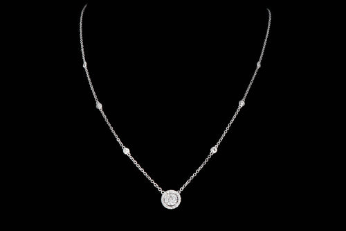 Modern 14K White Gold Diamond Cluster Pendant Necklace - Queen May