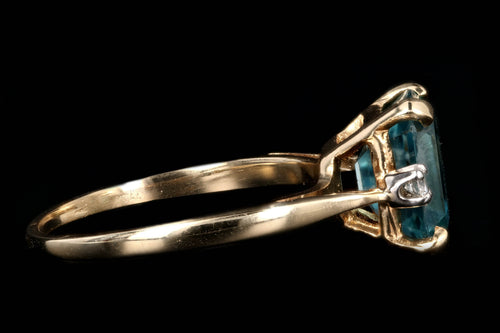 Modern 14K Yellow Gold 5 CT Emerald Cut Blue Zircon and Diamond Ring - Queen May