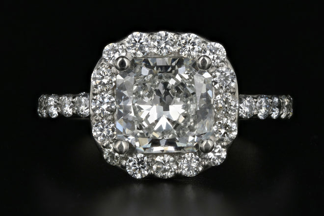 New Platinum 2.11 Carat Radiant Diamond Halo Engagement Ring GIA Certified - Queen May