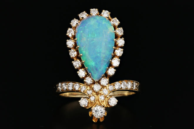 14K Gold Opal & Diamond Tiara Ring - Queen May