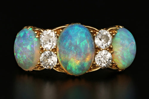 Victorian 18K Gold Opal & Old European Cut Diamond Ring c.1895 - Queen May