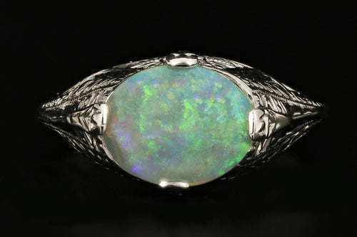 Art Deco 14K White Gold 1.21 Carat Opal Ring - Queen May