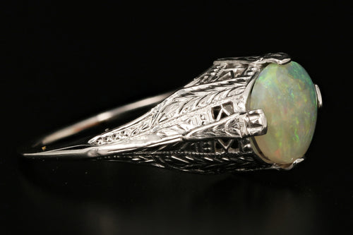 Art Deco 14K White Gold 1.21 Carat Opal Ring - Queen May