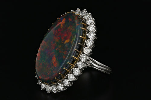 Modern 14K White Gold Australian Black Opal Doublet and Diamond Ring - Queen May