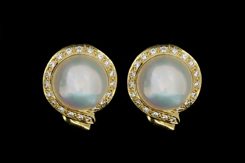 18K Yellow Gold Mabe Pearl & Diamond Earrings - Queen May