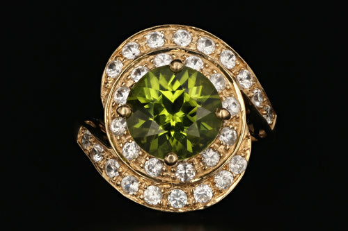 14K Yellow Gold 4 Carat Peridot and White Topaz Ring - Queen May